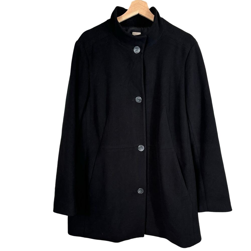 J.Jill‎ Women SZ L Black Lined Dual Pocket Chinese Collar Button Front Long Coat